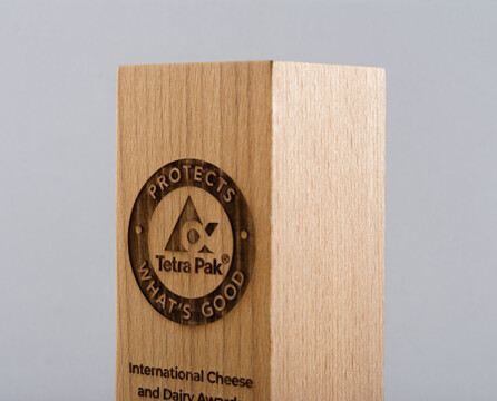 Engraved Sustainable Wooden Column Award Close up